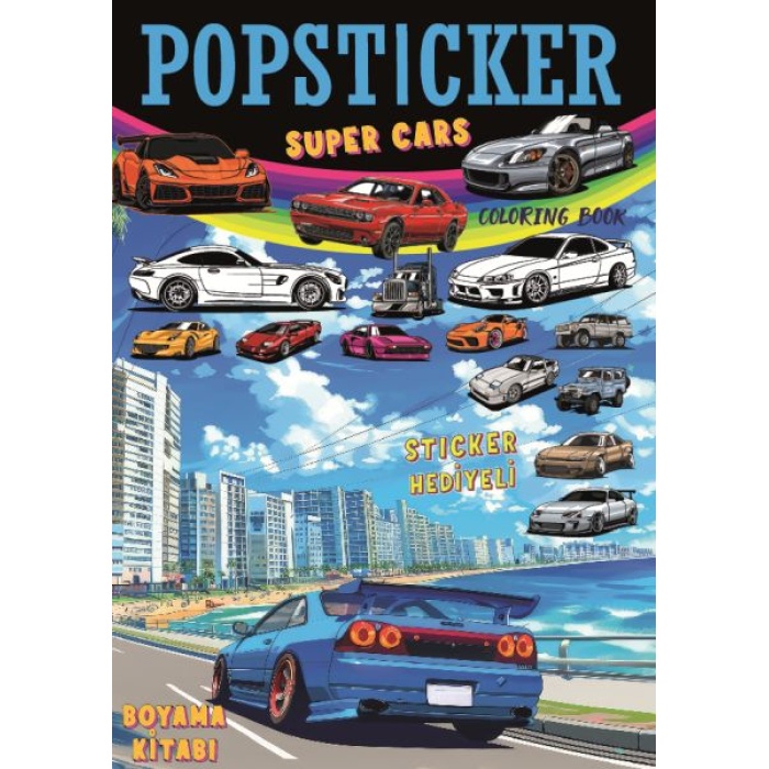 Süper Cars  Boyama Kitabı Popsticker