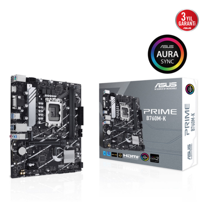 Asus Prime B760M-K, 2Xddr5, 2X M.2, D-Sub, Hdmi, 12-13.Nesil, Lga1700 Soket, Anakart