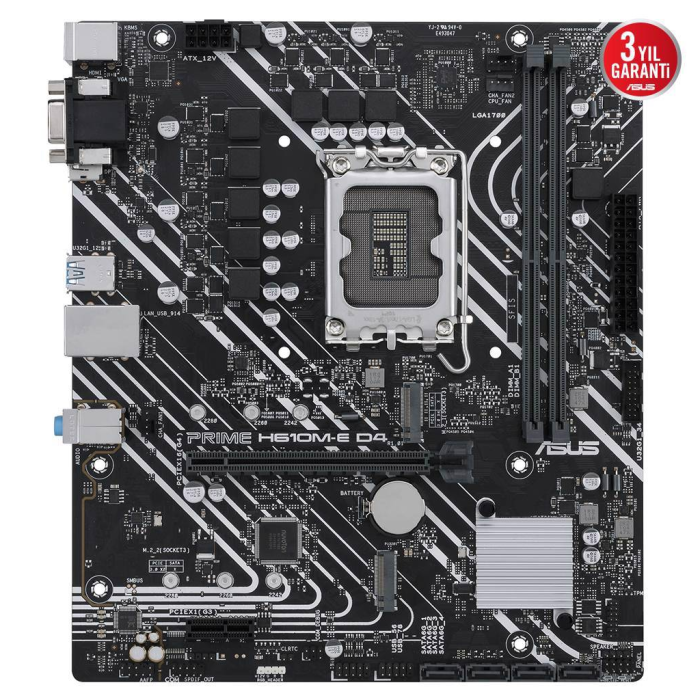 Asus Prime H610M-E D4-Csm, 2Xddr4, 2X M.2, D-Sub, Hdmi, Dp, 12-13.Nesil, Lga1700 Soket, Anakart