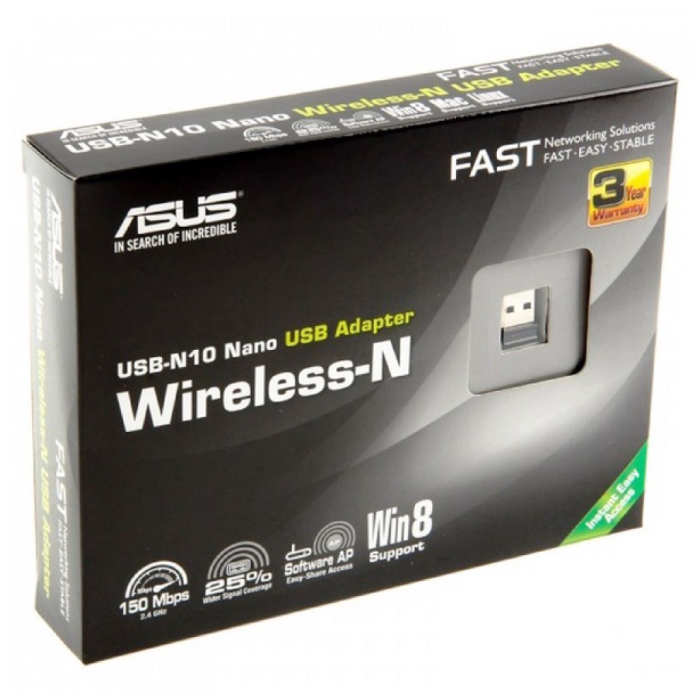 Asus Usb-N10 Nano, 150Mbps, 2.4Ghz, Usb2.0, Wireless Ethernet