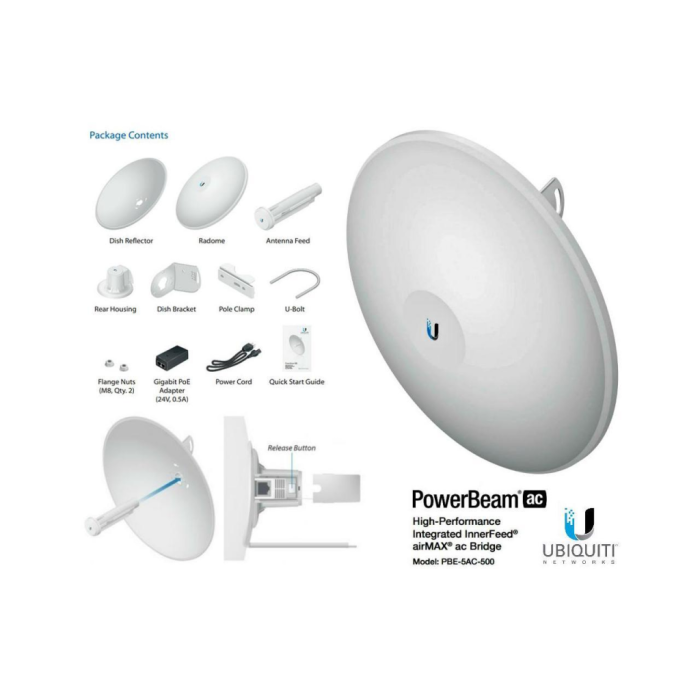 Ubiquiti Pbe-5Ac-500, Powerbeam, 5Ghz, 450Mbps, 27Dbi Anten, Dış Ortam Access Point