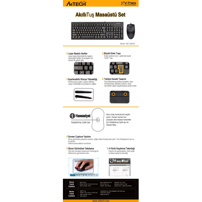 A4-Tech Km-72620D Usb Standart Türkçe Q Klavye/Mouse Set