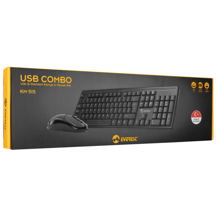 Km-515, Siyah, Türkçe Q, Kablolu, Klavye Mouse Set