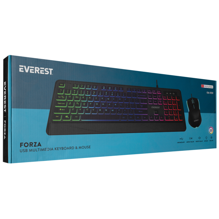 Km-R59, Forza, Rainbow Işıklı, Türkçe Q, Usb Kablolu, Gaming, Klavye Mouse Set