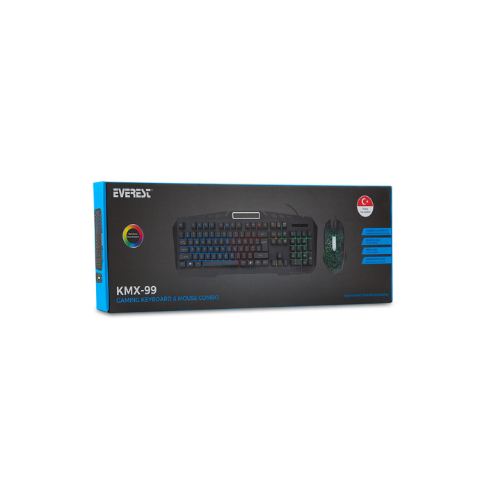 Kmx-99, Rainbow Işıklı, Türkçe Q, Usb Kablolu, Gaming, Klavye Mouse Set