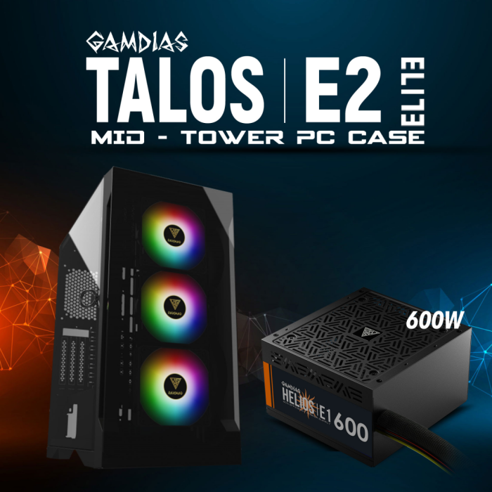 Gamdias Talos E2 Elite, 750W, Tempered Glass, Argb, 80+ Bronze, Atx Gaming Kasa