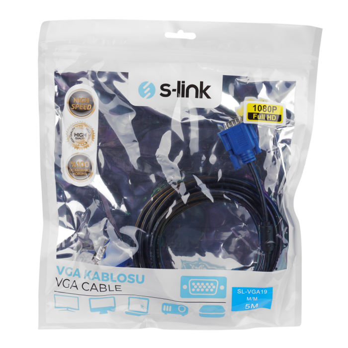 Sl-Vga19, 15Pin, İki Ucu Erkek, 5Mt, Vga Kablosu