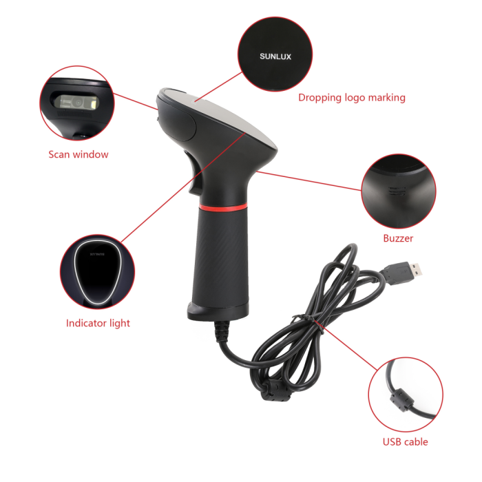 Sunlux Xl-3610, El Tipi, Cmos,  Usb Kablolu, 2D Karekod, Barkod Okuyucu (Ayaklı)