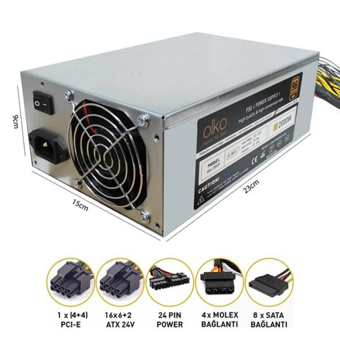 Sp-2000 Power Supply 2000 Watt 96 Plus Çoklu 2 Fanlı Mining