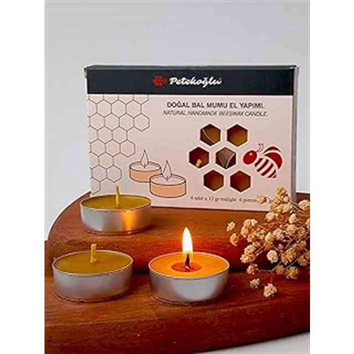 Petekoğlu (6 Adet) Tealight Mum Doğal Petek Balmumu Mum Standart Boy