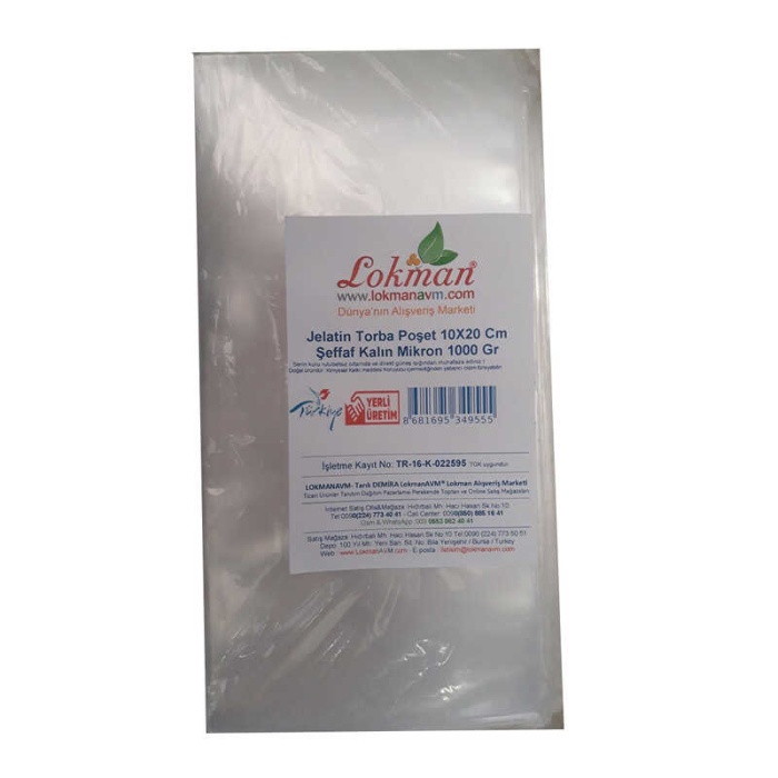 Jelatin Torba Poşet 10X20 Cm Şeffaf Kalın Mikron 1000 Gr 1 Paket