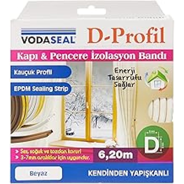 Vodaseal 53.01.049 Kapı Pencere İzolasyon Bandı, Kauçuk Profil, Kendinden Yapışkanlı, Beyaz