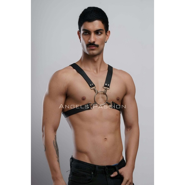 Halka Detaylı X Göğüs Erkek Harness, Gömlek Kemeri, T-Shirt Kemeri, Clubwear - Brfm178