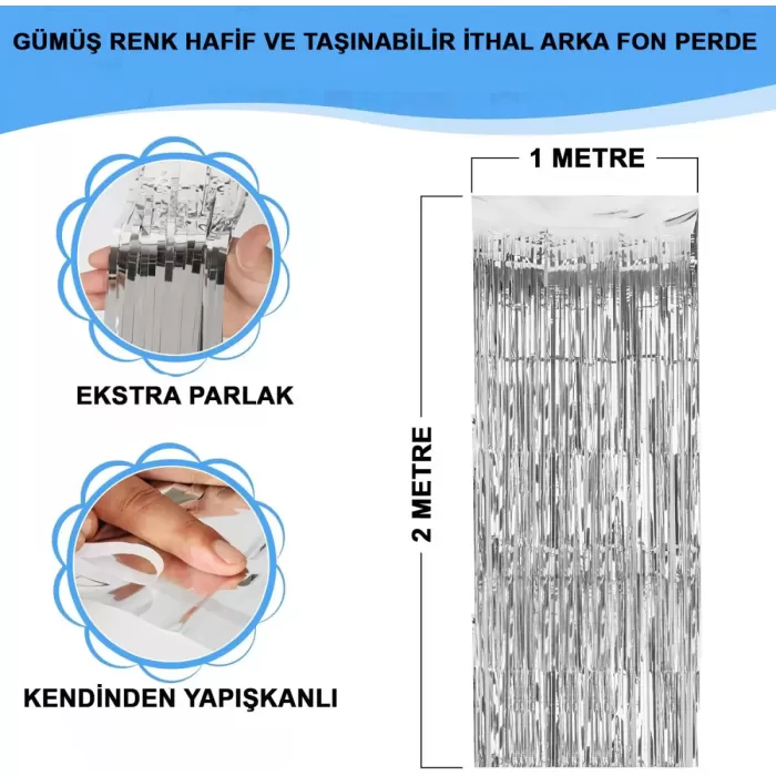 Renk Ekstra Metalize Parlak Saçaklı Arka Fon Perde İthal  1X2 Metre (4172)