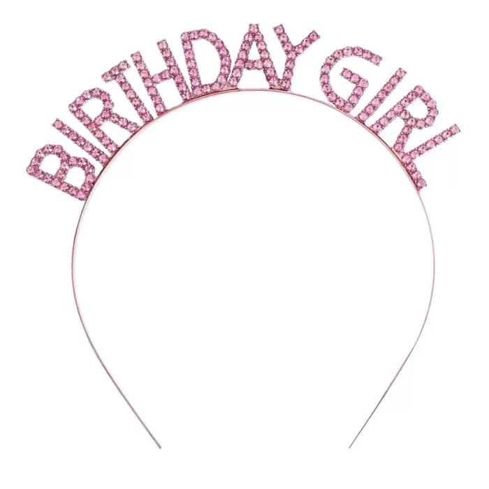 Pembe Renk Kristal Taşlı Parlak Birthday Girl Yazılı 16X17 Cm (4172)