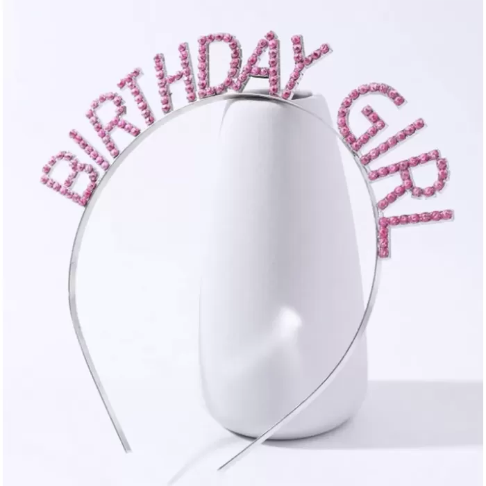 Pembe Renk Kristal Taşlı Parlak Birthday Girl Yazılı 16X17 Cm (4172)