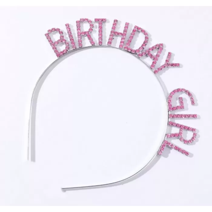 Pembe Renk Kristal Taşlı Parlak Birthday Girl Yazılı 16X17 Cm (4172)