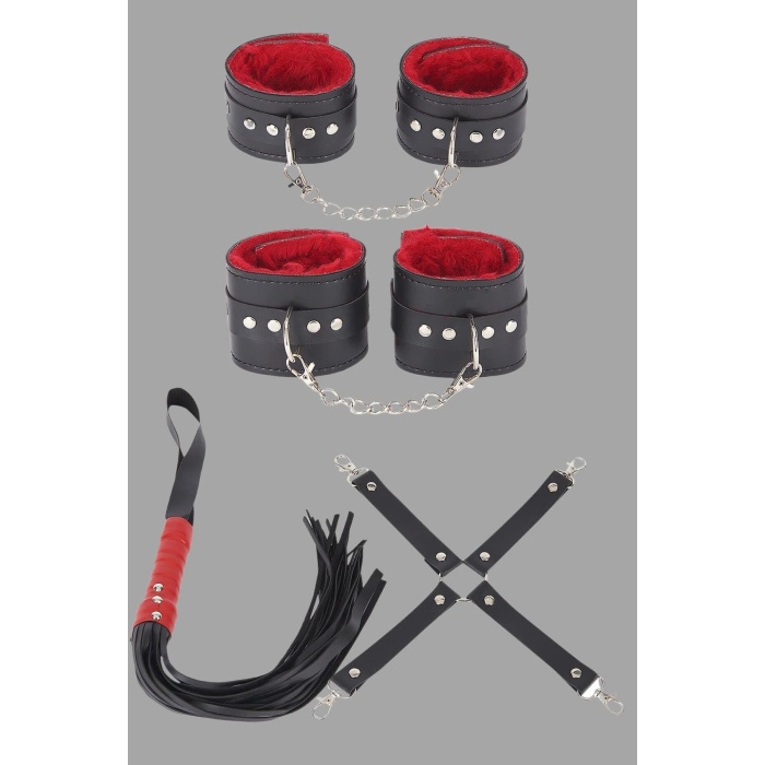 Siyah Kırmızı Harness  Aksesuar Suni Deri Set 700532