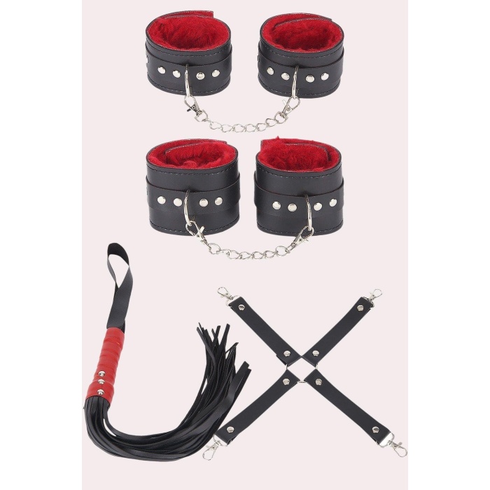 Siyah Kırmızı Harness  Aksesuar Suni Deri Set 700532