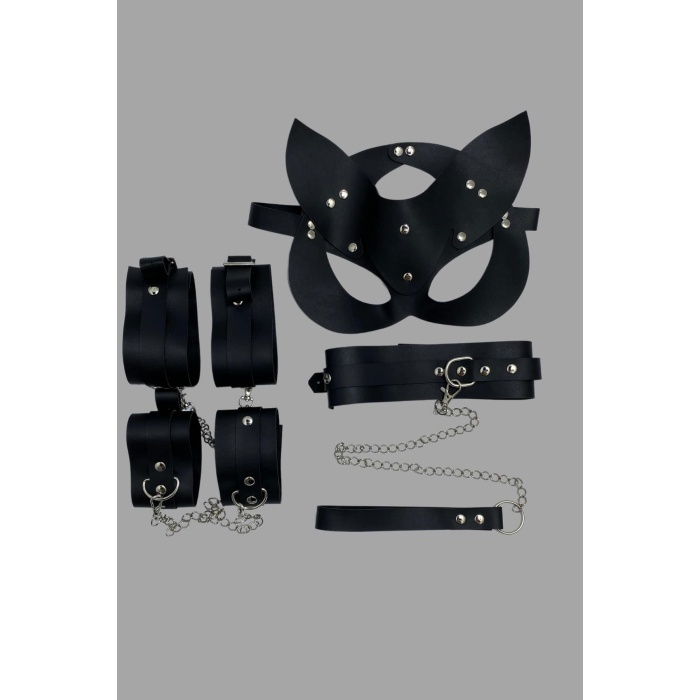 Siyah Harness  Aksesuar Suni Deri 4 Lü Set 800222