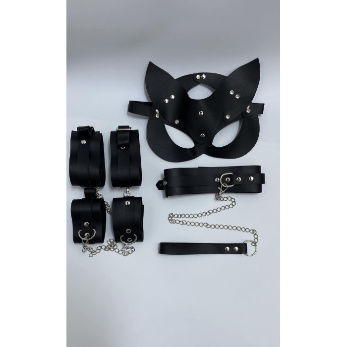 Siyah Harness  Aksesuar Suni Deri 4 Lü Set 800222