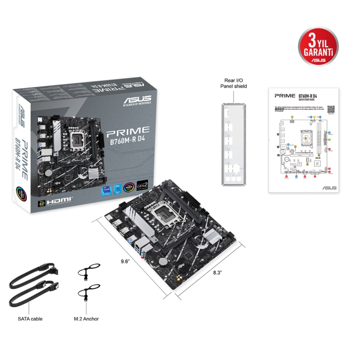 Asus Prime B760M-R D4, 2Xddr4, 2X M.2, Hdmi, 12-13-14.Nesil, Lga1700 Soket, Anakart