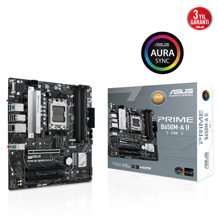 Asus Prime B650M-A Ii Csm, 4Xddr5, 2X M.2, D-Sub, Hdmi, Dp, Amd Ryzen 7000 Serisi, Am5 Soket Anakart