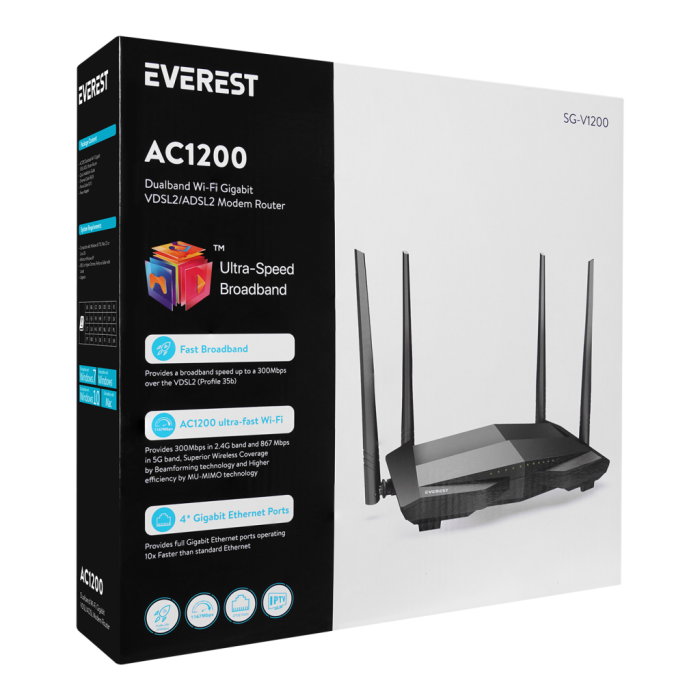 Sg-V1200, Ac1200, 300-867Mbps, Dual Band, 1200Mbps, Wifi, 4Xanten, Usb, Vdsl2, Adsl2, Modem Router