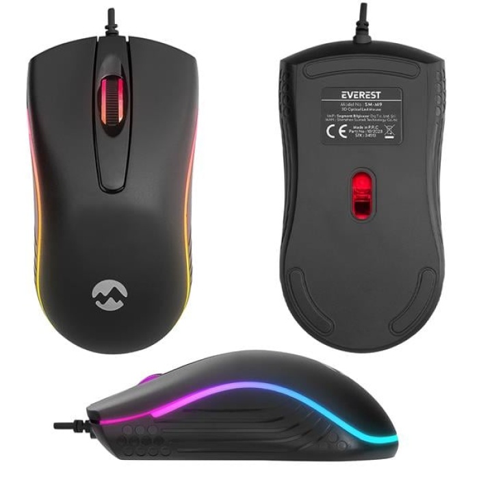 Sm-M9 1000 Dpi Usb Rgb Rai̇nbow Ledli̇ Si̇yah 3D Opti̇k Led Mouse