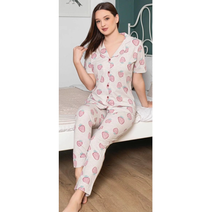 Alissa 6251 Kadın Çilek Desenli Patlı Pijama Takımı