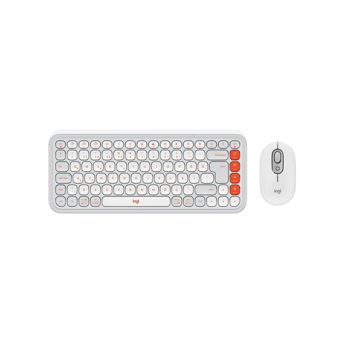 Pop Icon , Beyaz-Turuncu, 920-013076, Kablosuz, Türkçe Q, Klavye Mouse Set