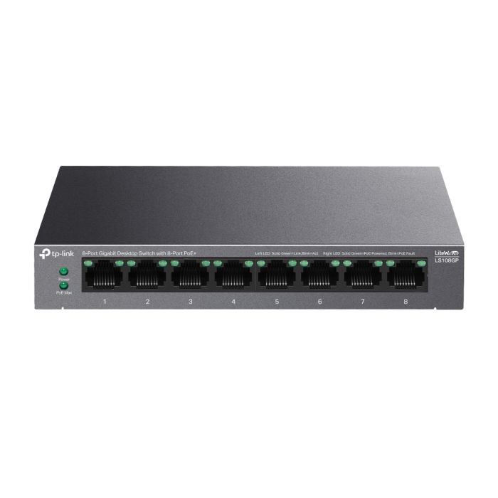 Ls108Gp, Green Tech, 8 Port Gigabit, 8 Port Poe, 62W, Yönetilemez, Metal Kasalı Switch