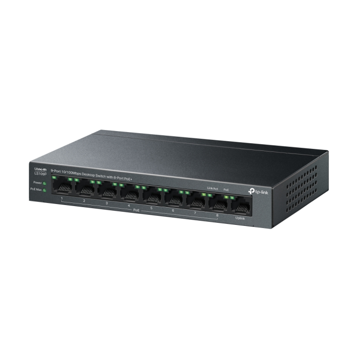 Ls109P, Green Tech, 9 Port Megabit, 8 Port Poe, 63W, Yönetilemez, Metal Kasalı Switch