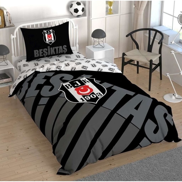 Lisanslı Beşiktaş Siyah Logo Tek Kişilik Nevresim Takımı