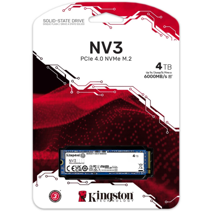 Kingston Snv3S/4000G, Nv3, 4Tb, 6000/5000, Gen4, Nvme Pcie M.2 2280, Ssd