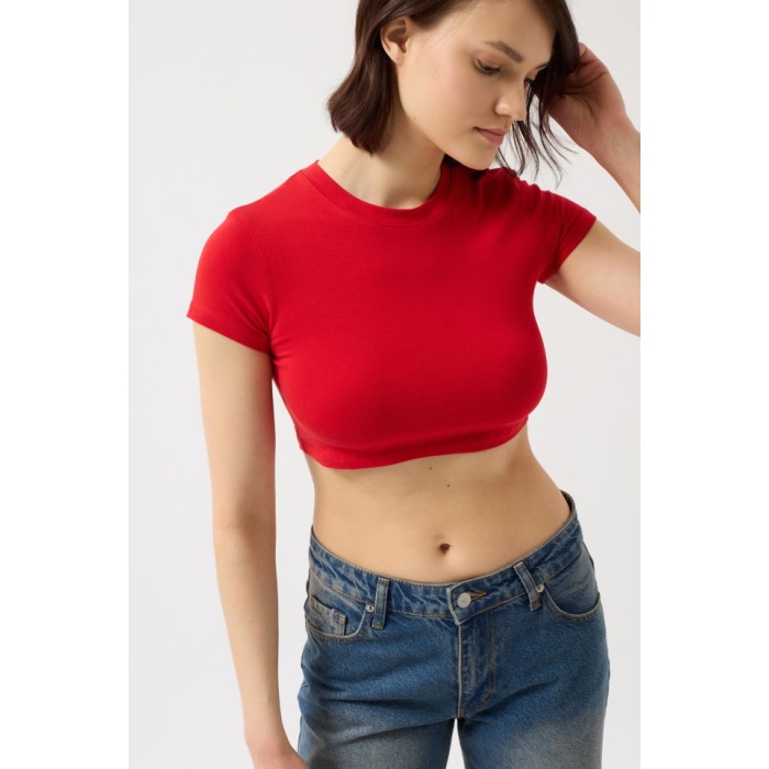 Likralı Basic Crop T-Shirt