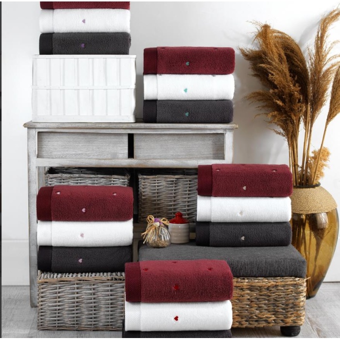 Lubow Love Koyu Gri Pudra Nakışlı 50X90 6Lı Havlu Seti
