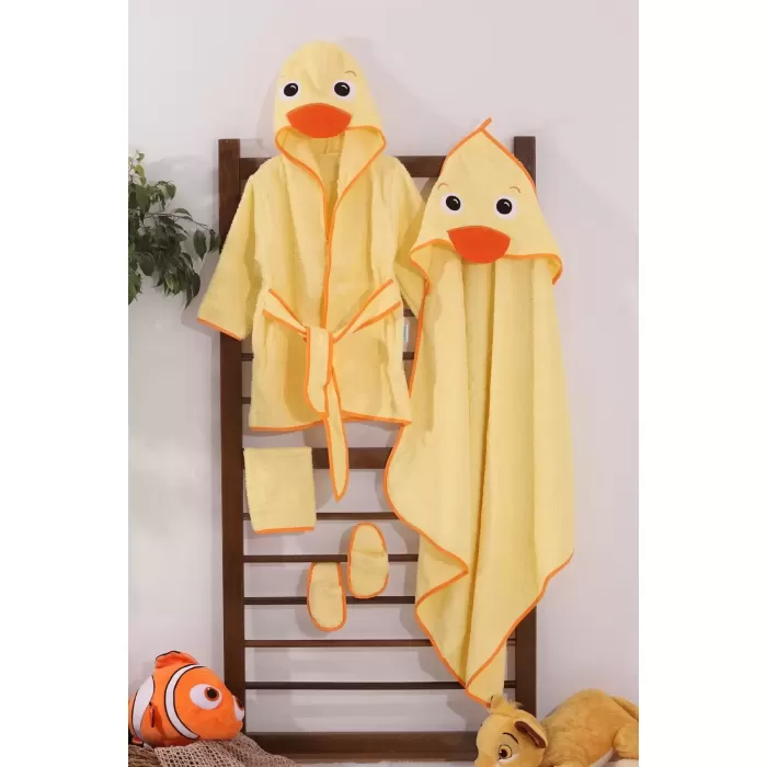 Ördek Figürlü 4 Parça Unisex Bornoz Seti