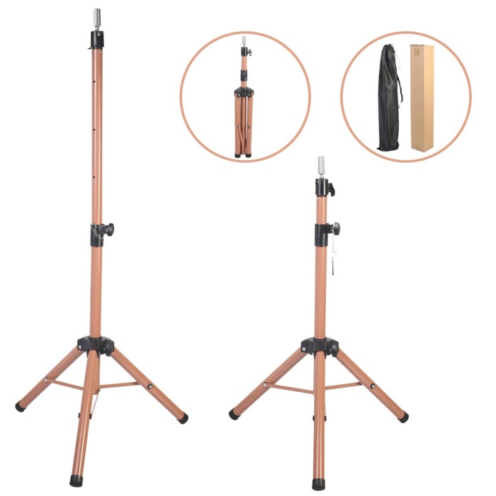 Kuaför Eğitim Mankeni İçin Metal Tripod / Sütlü Kahve + Taşıma Çantası