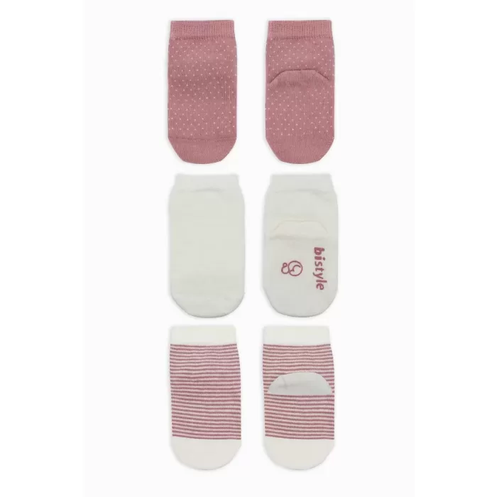 Puanlı Kaymaz Penye Soket Çorap 3Lü Bs10108 Pudra