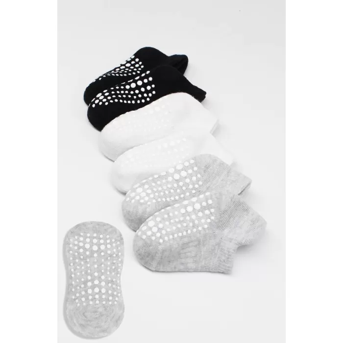 6Lı Sneakers Kaymaz Penye Çorap Bs20102 Gri Beyaz Siyah