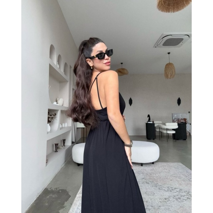 Kadın Ayarlı Çapraz İnce Askılı Bol Paça Rahat Kesim Tulum