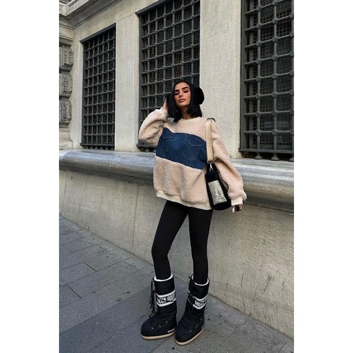 Göğsü Denim Garnili Sweatshirt 3402