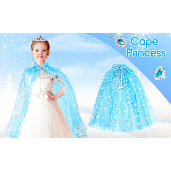 Karlar Ülkesi Elsa Frozen Mavi Pelerin – 80 Cm Kar Desenli Çocuk Pelerini ( Hariç )