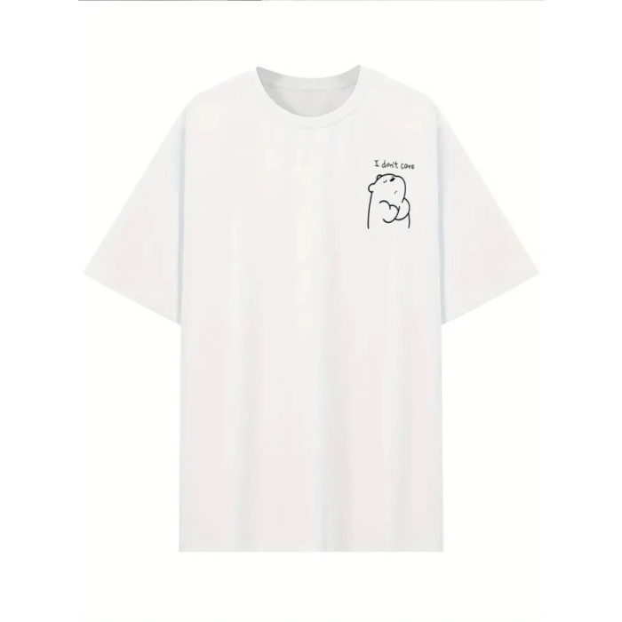 Baskılı Oversize Bisiklet Yaka T-Shirt - Beyaz