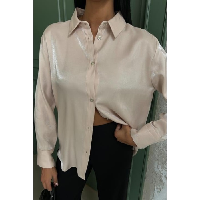 Pırıltılı Kumaş Premium Saten Gömlek 3464