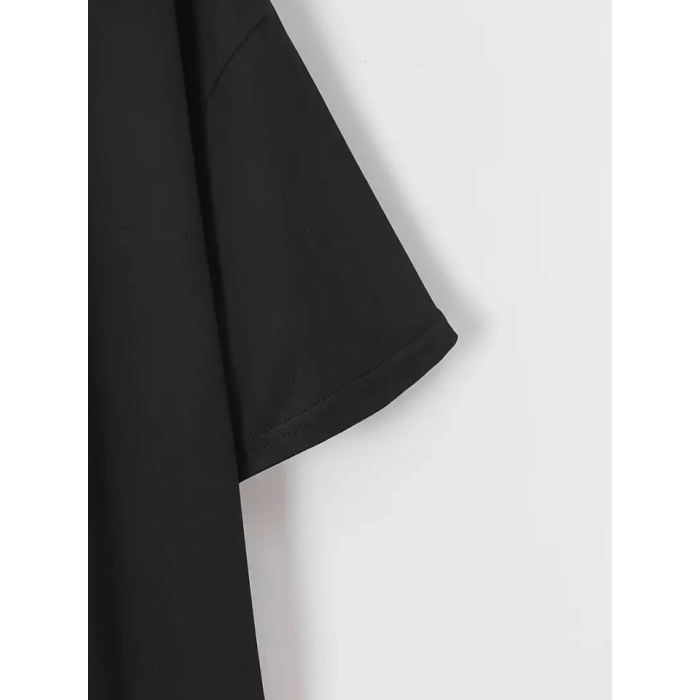 New York Baskılı Oversize Bisiklet Yaka T-Shirt - Siyah