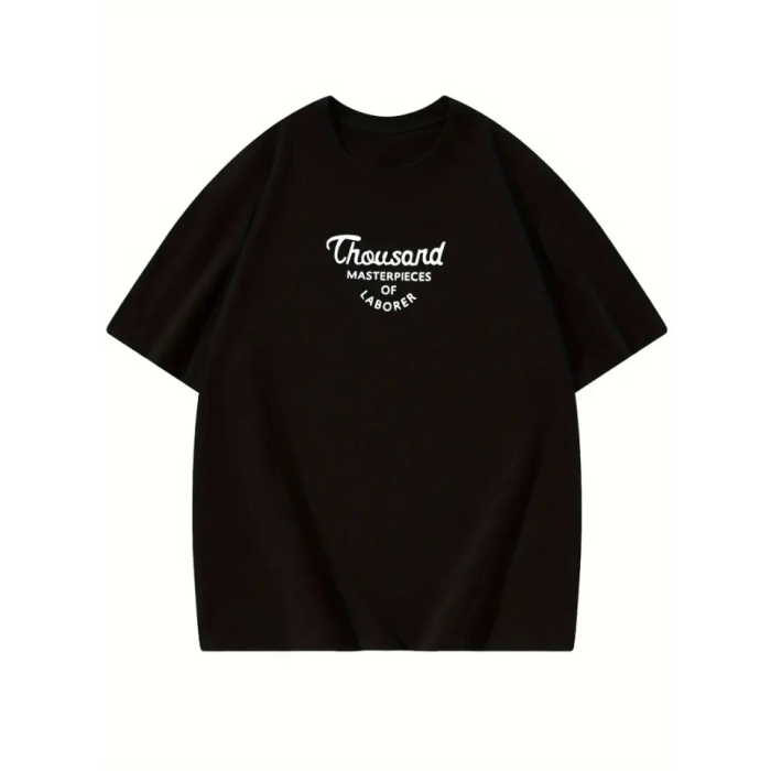 Thousand Baskılı Oversize Bisiklet Yaka T-Shirt - Siyah