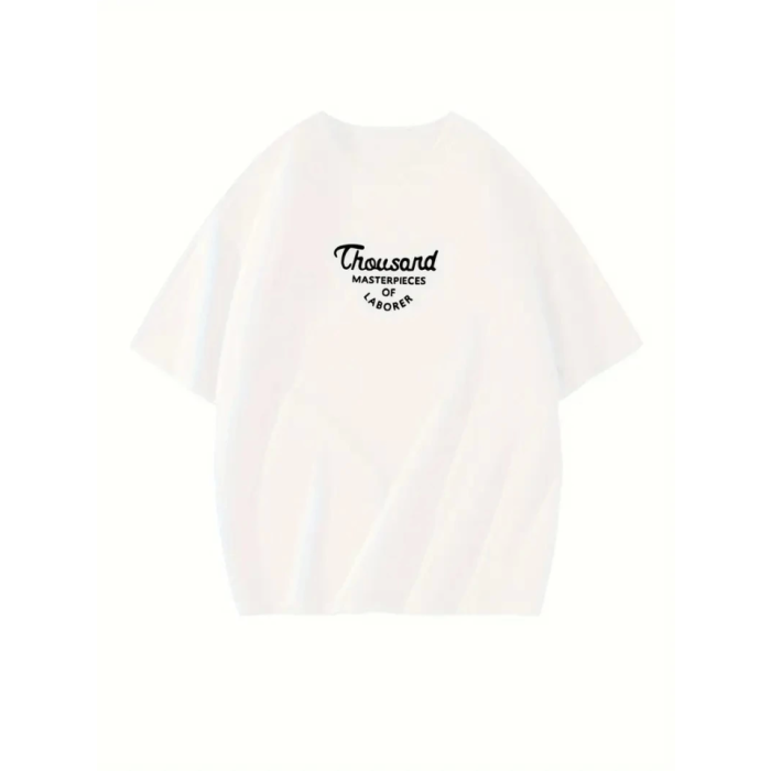 Thousand Baskılı Oversize Bisiklet Yaka T-Shirt - Beyaz