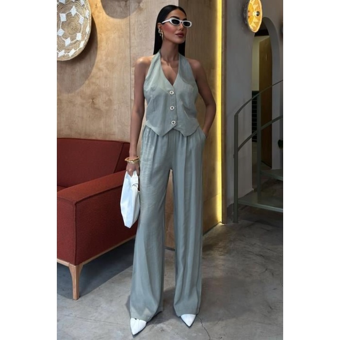 Halter Yaka Yelekli Takım 10144